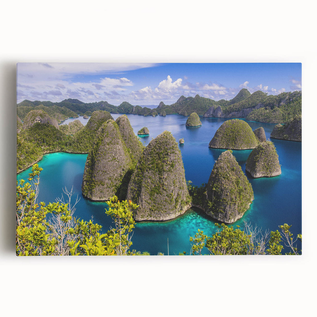 Large black and white photograph of Indonesian landscape on stretched canvas, ideal for kitchen wall art.
