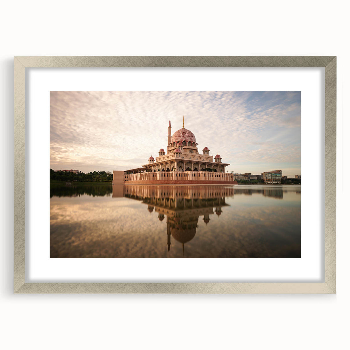 Textured art print of an abstract Malaysian landscape in muted earth tones on a framed silver mat.