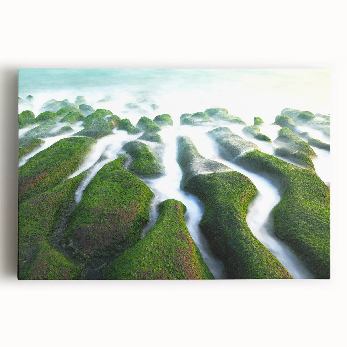 Large black and white stretched canvas featuring a serene Taiwanese landscape, ideal for kitchen wall art.