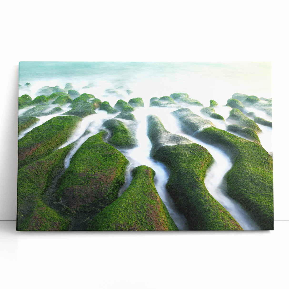 Black and white stretched canvas featuring a serene Taiwanese landscape, ideal for kitchen wall art or bedroom ambiance.