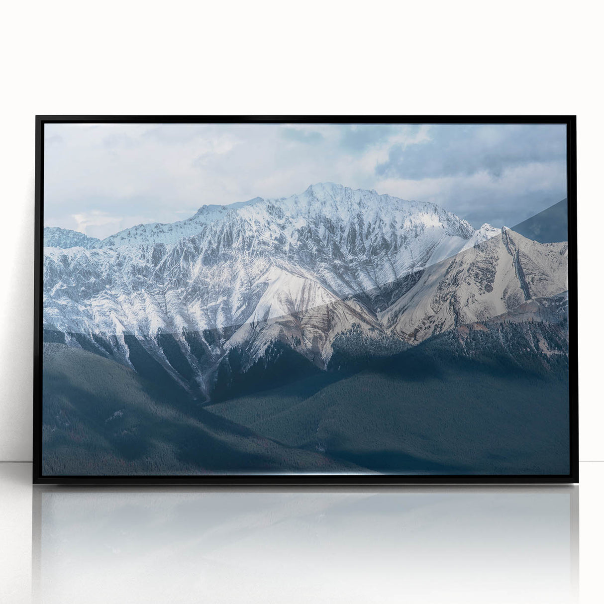 Large abstract wall art of British Columbia scenery, in muted earth tones on framed acrylic.