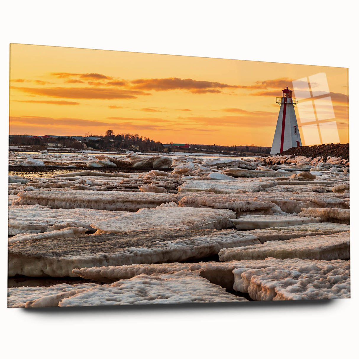 Large abstract wall art of Prince Edward Island scenery in muted earth tones on acrylic glass.