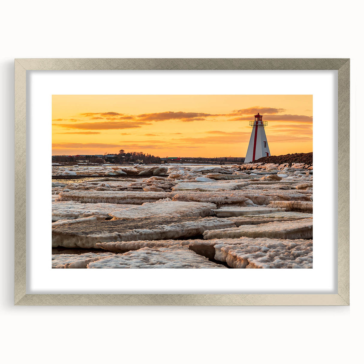 Abstract textured art print of a serene Prince Edward Island landscape, rendered in cool blue and green tones.