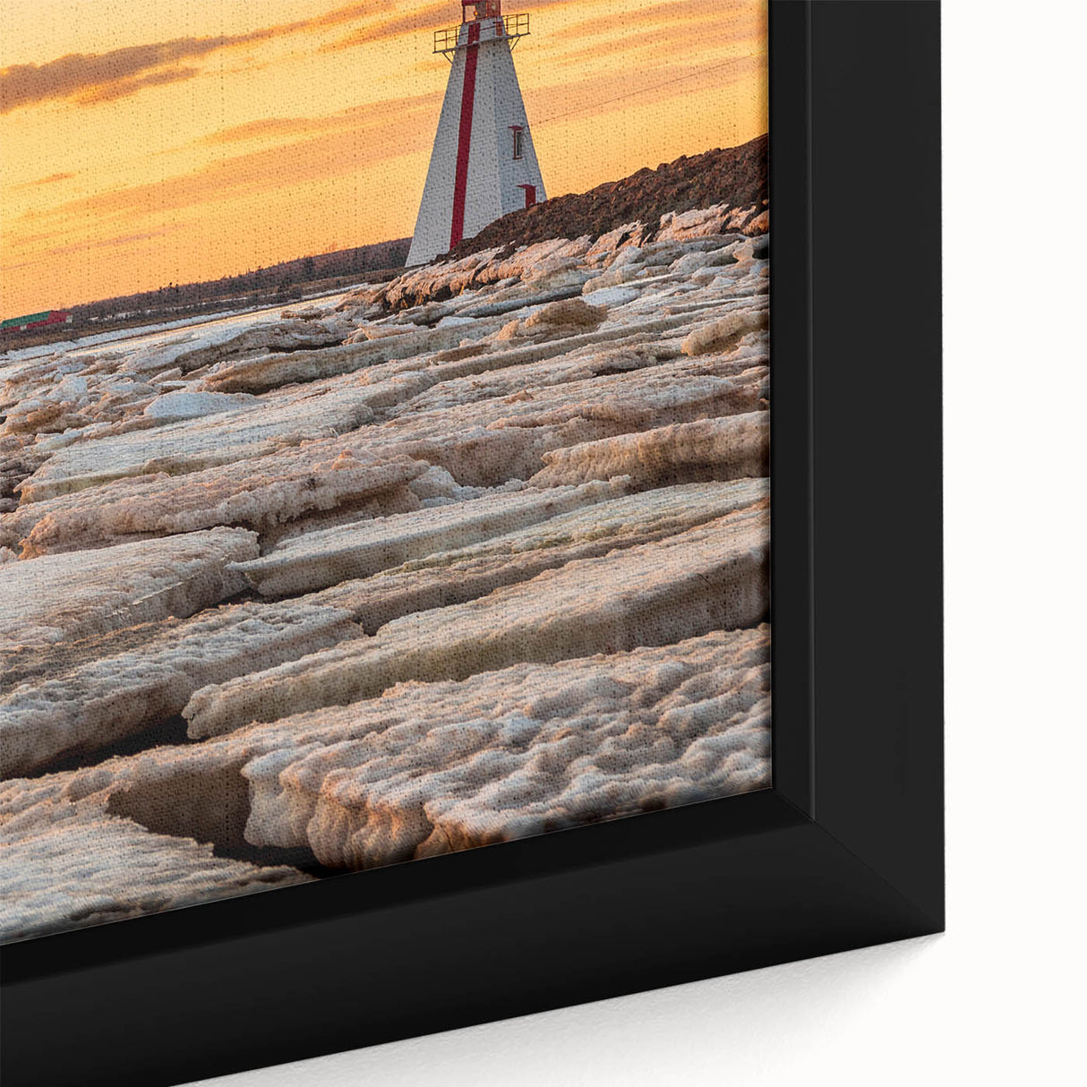 Framed canvas featuring a textured depiction of Prince Edward Island in black with colorful accents.