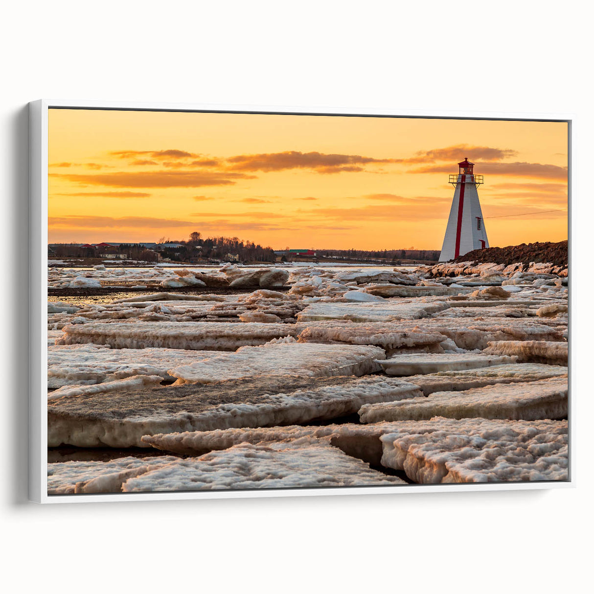 Vintage poster art of Prince Edward Island in vibrant colors on a large framed canvas, suited for living room decor.