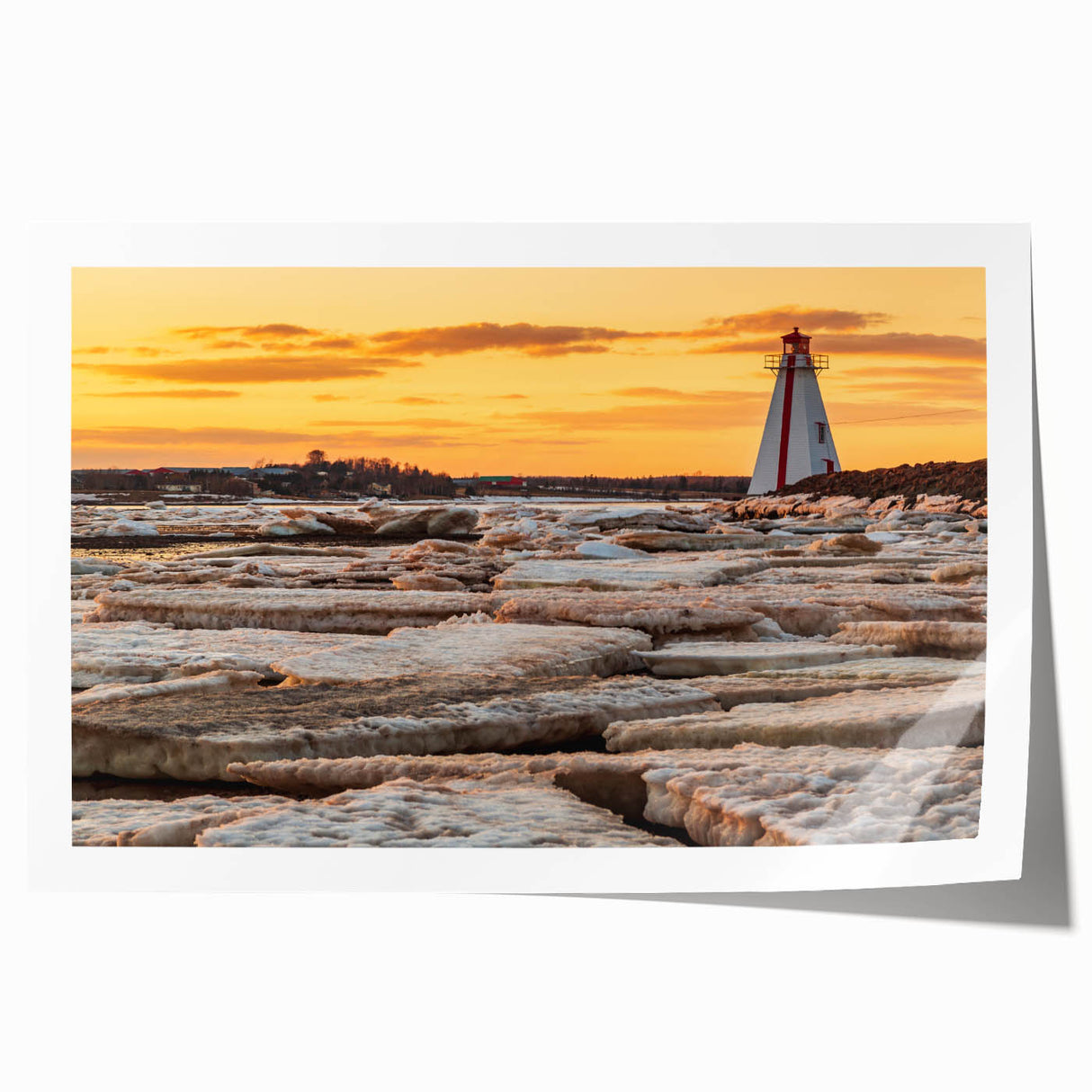 Rolled canvas print of Prince Edward Island with vibrant green landscapes and blue skies, ideal for dining room wall art.