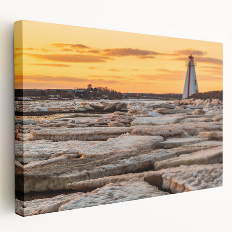 Landscape of Prince Edward, Canada on stretched canvas, featuring muted green and blue tones, ideal for kitchen wall art.