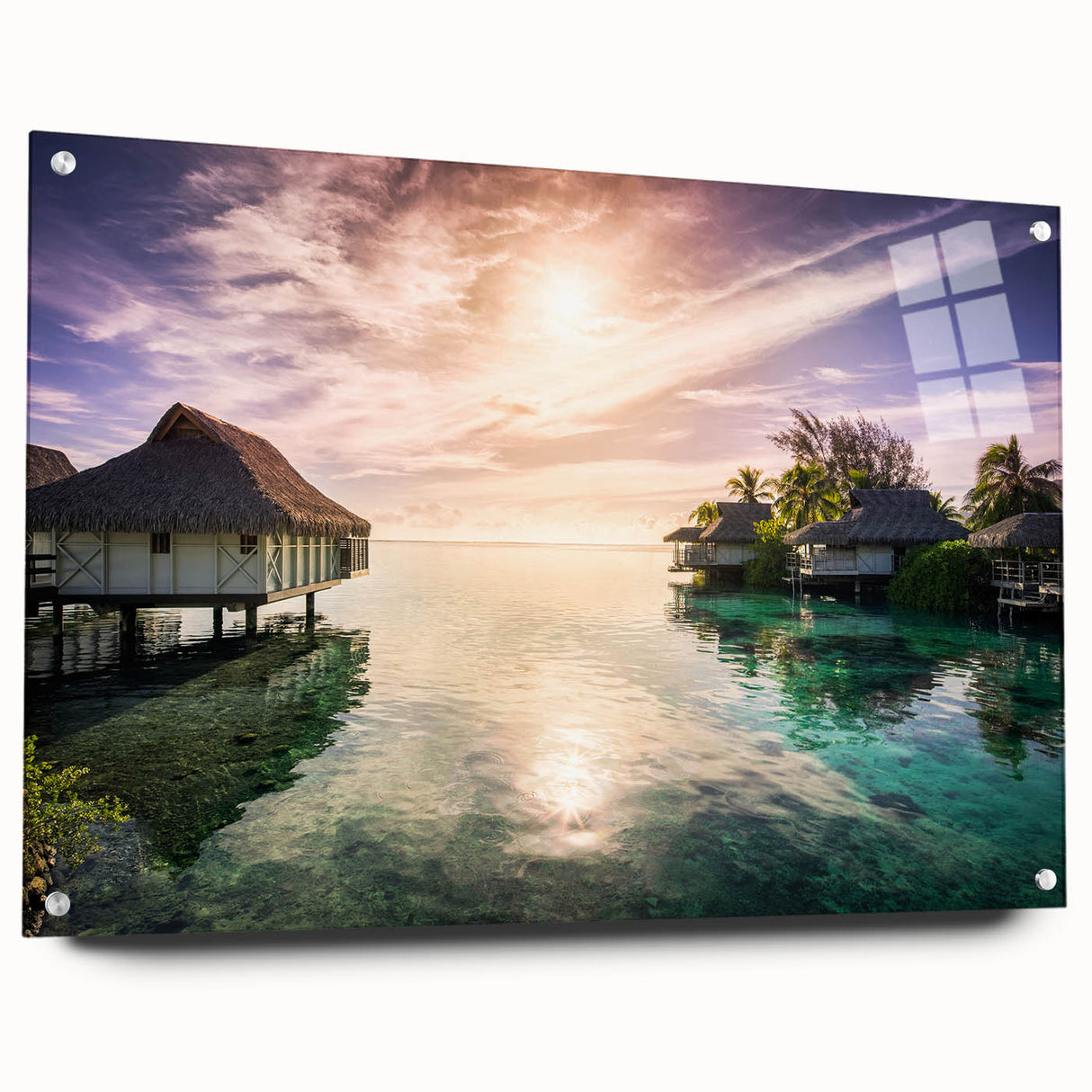 Acrylic print of a Caribbean seascape with vivid blue and turquoise tones, suitable for bedroom or dining room decor.