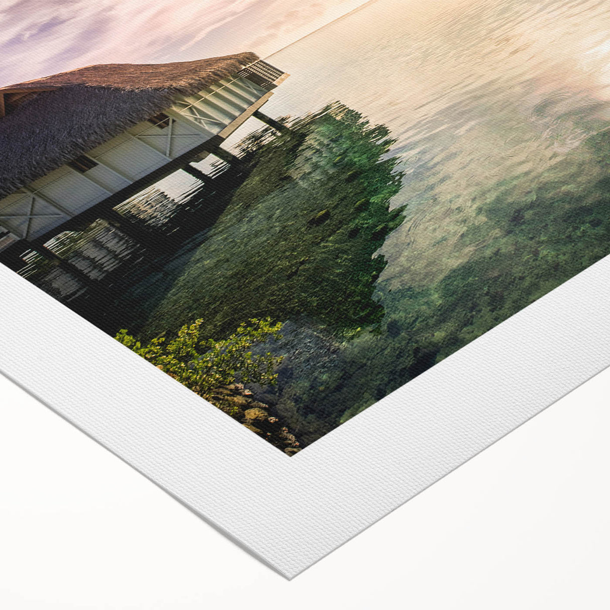 Art deco poster of a serene Caribbean beach on rolled canvas, suitable for dining room or bathroom decor.