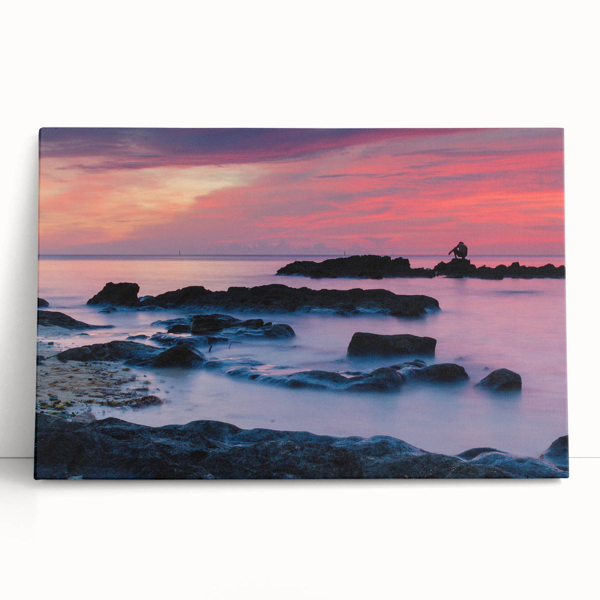 Black and white stretched canvas featuring a serene Caribbean beach scene, ideal for kitchen wall art.