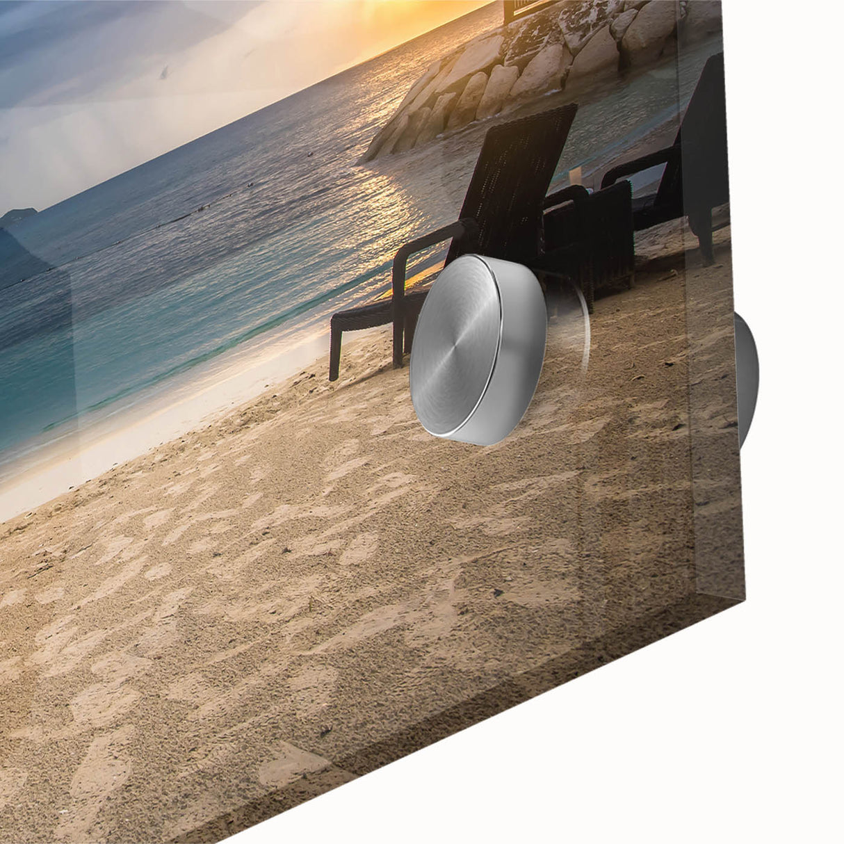 Large abstract wall art depicting a Caribbean seascape in acrylic, featuring mid-century modernist style.