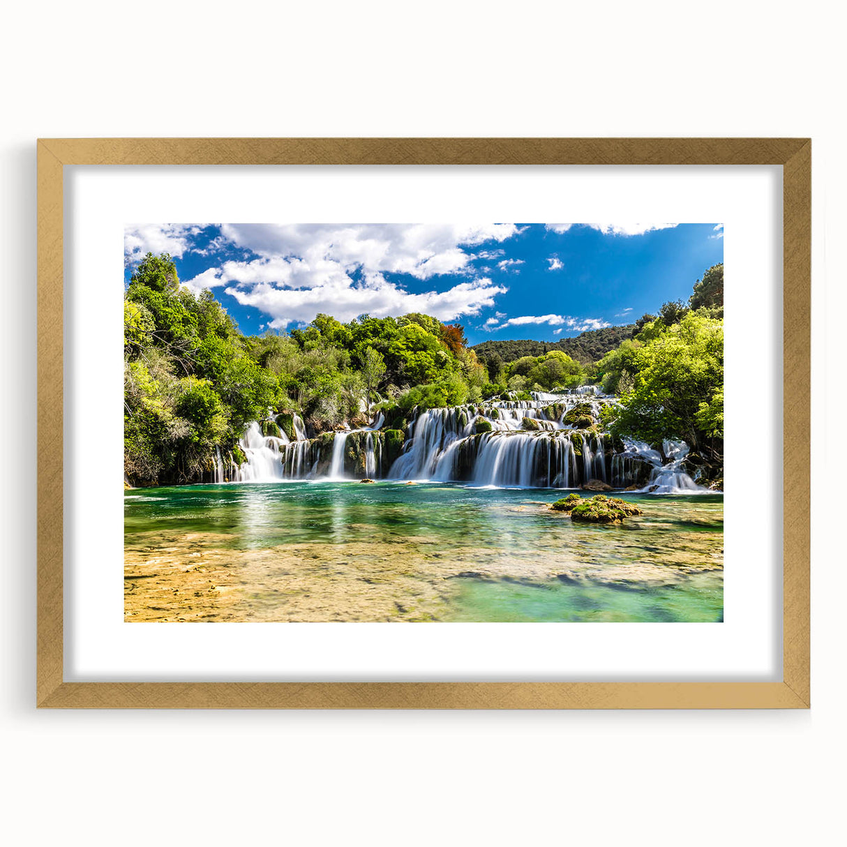 Abstract art print of a Croatian landscape in muted earth tones on a framed canvas.
