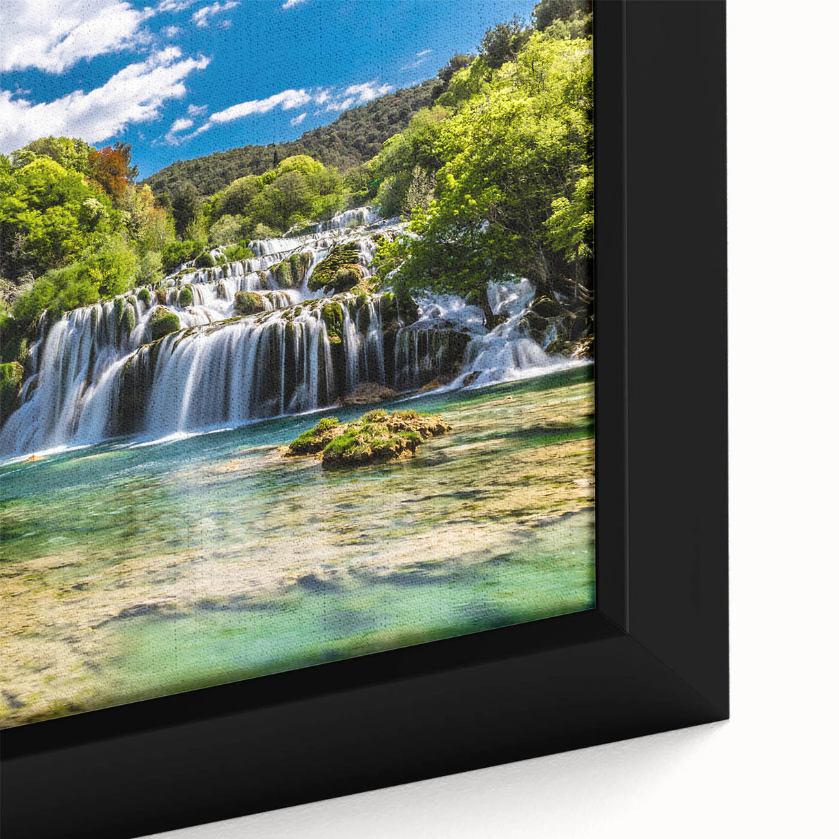 Extra large framed canvas of a textured Croatian landscape in black with vibrant colorful accents.