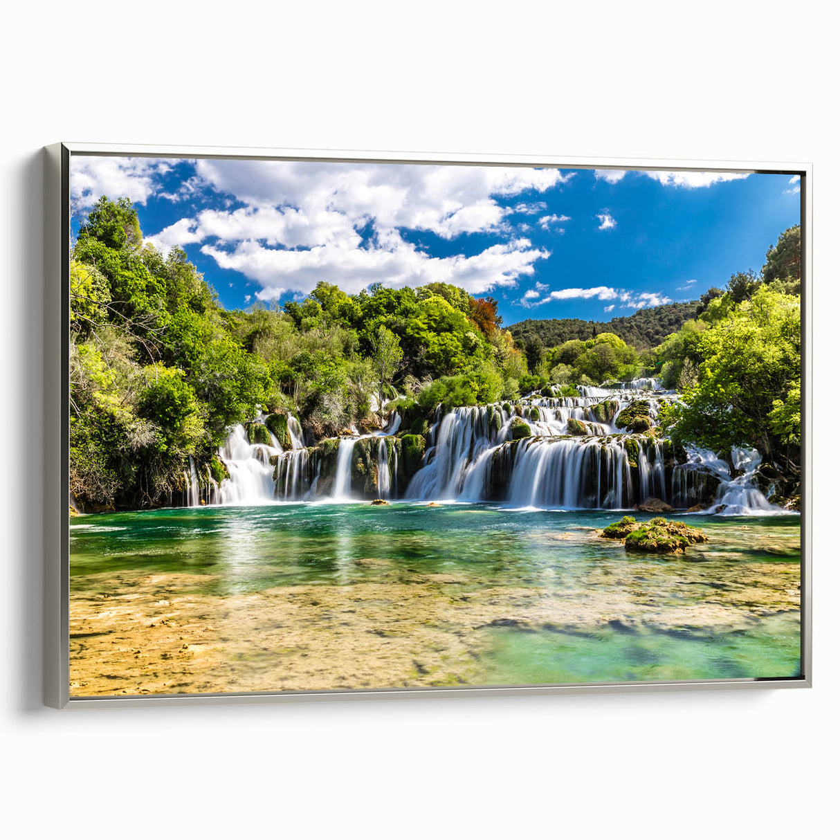 Framed canvas of a Croatian landscape in vibrant colors, ideal for adding a vintage touch to any room.