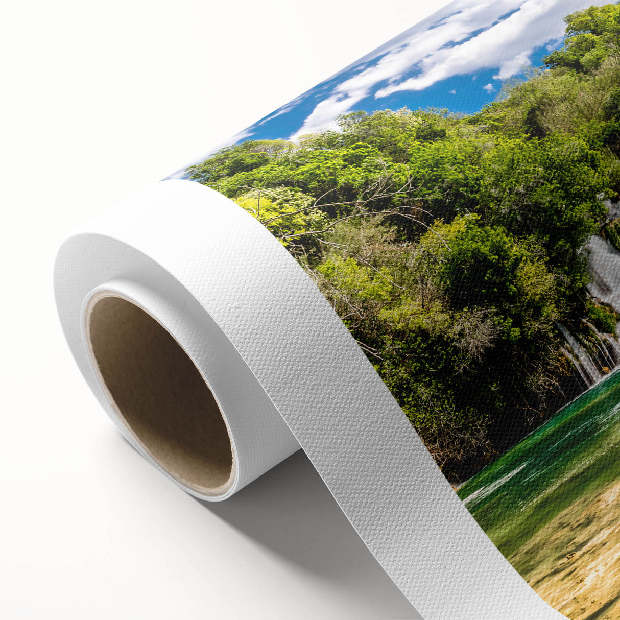 Art Deco poster of a scenic European village in Croatia on rolled canvas, with muted earth tones, ideal for nursery wall art.