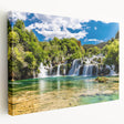 Large canvas print of a Croatian coastal scene in soft blue and white tones, suitable for kitchen wall art.