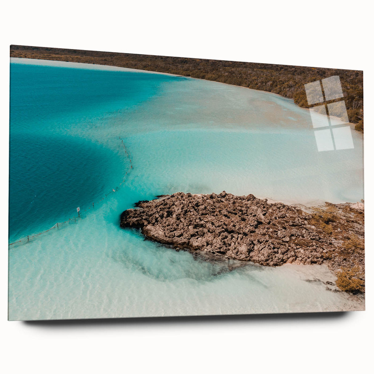 Extra large acrylic print of an abstract art piece featuring vibrant, textured brush strokes in red, blue, and yellow.