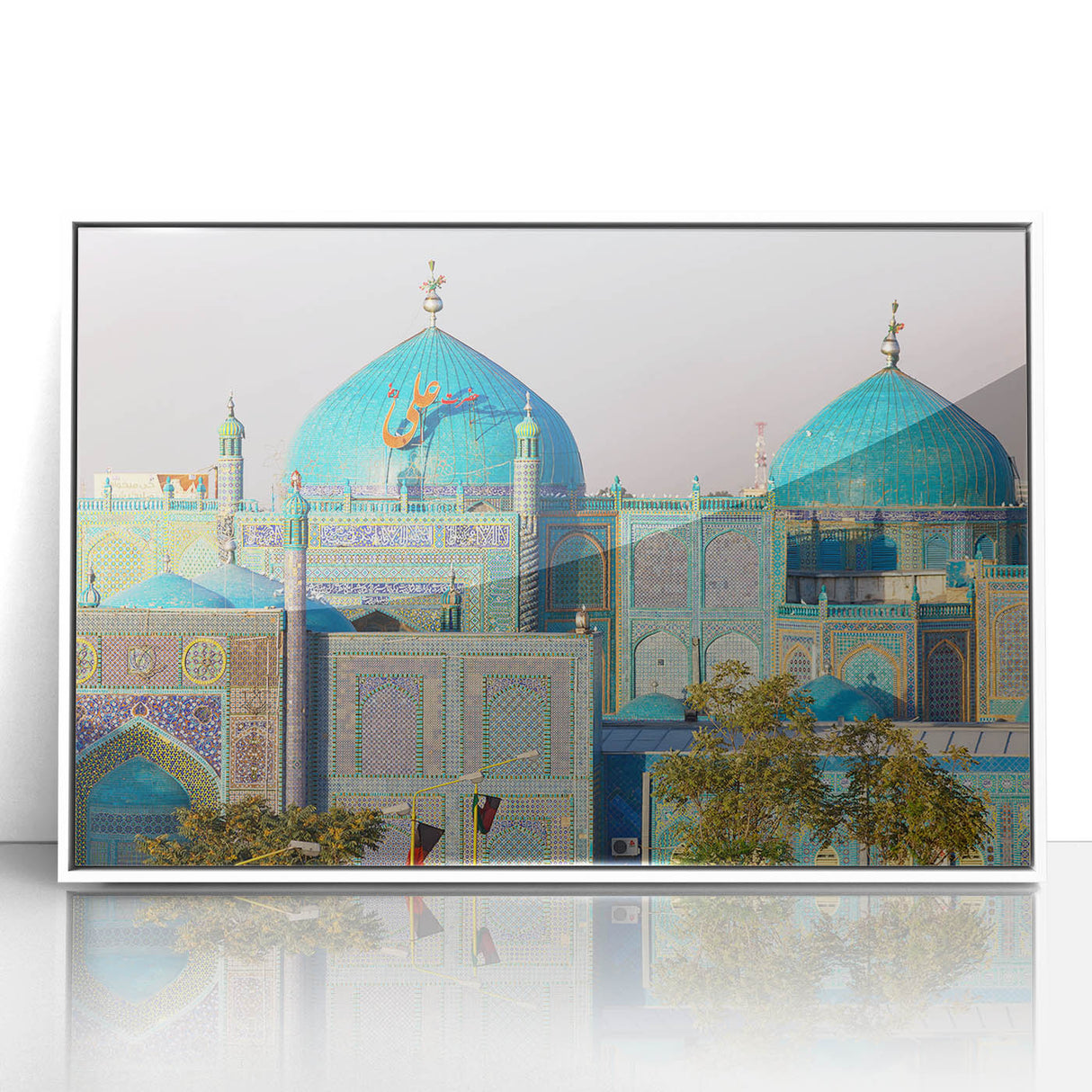 Framed acrylic print of a minimalist Middle Eastern scenery in muted earth tones, ideal for modern art wall decor.