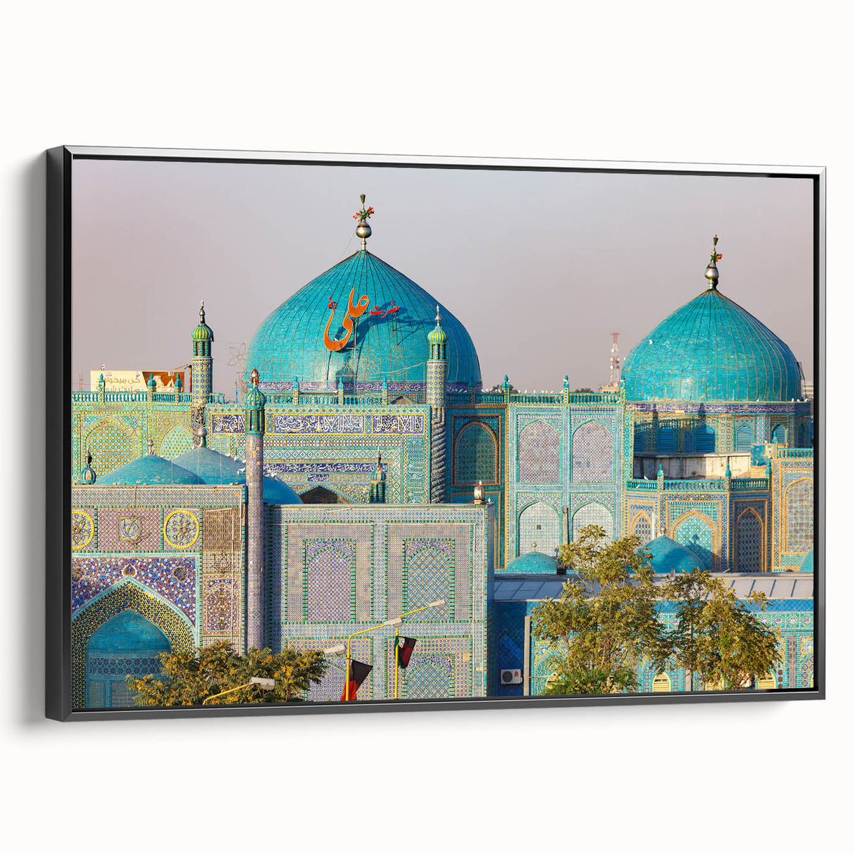 Black and white landscape art painting of a Middle Eastern scenery on a framed canvas, ideal for bedroom wall decor.
