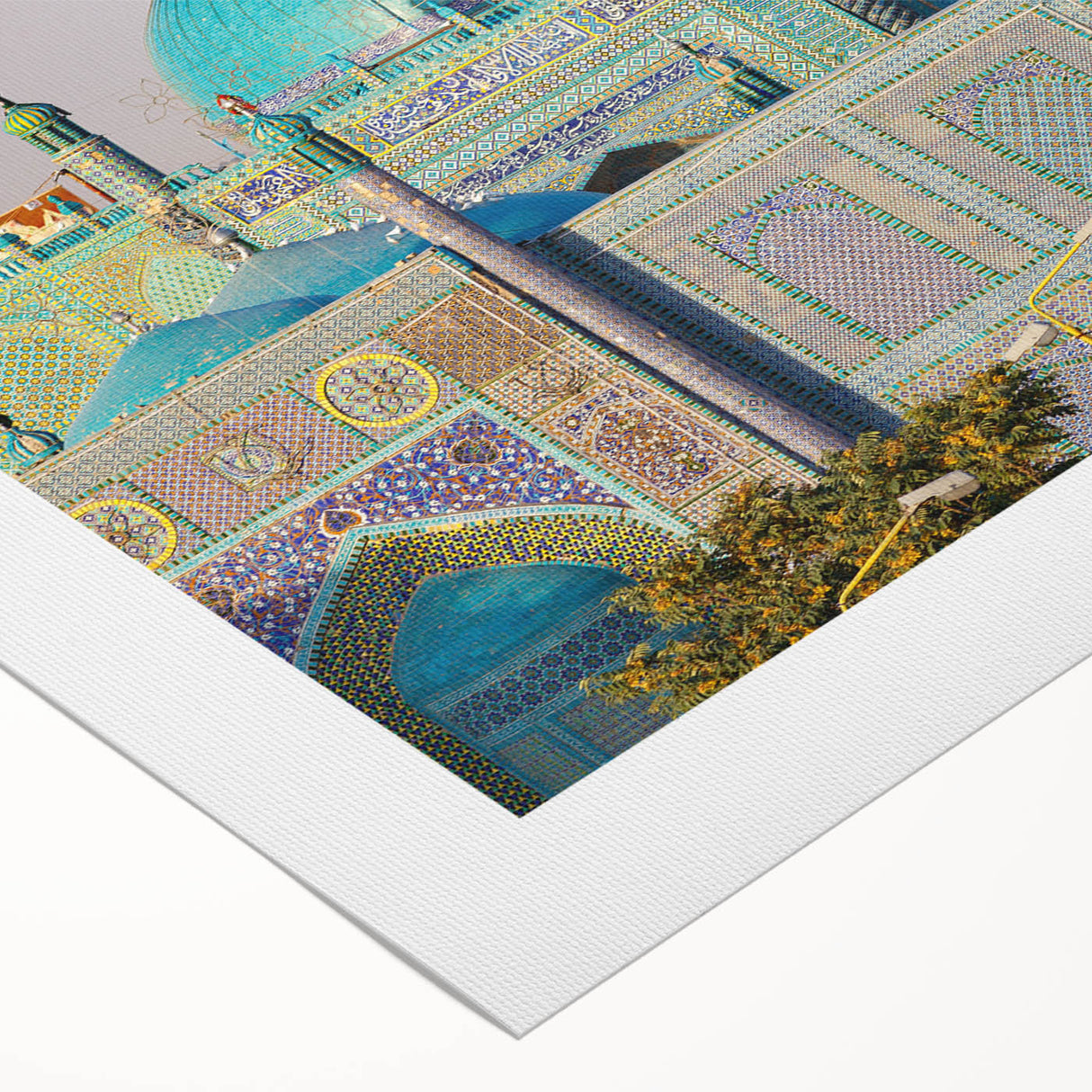 Art deco poster featuring a stylized Middle Eastern landscape in earth tones on rolled canvas.