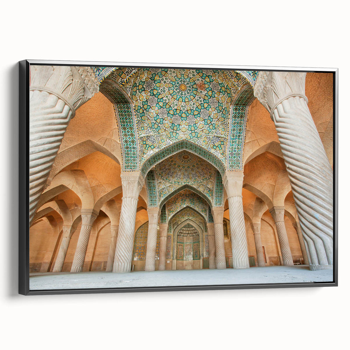Black and white landscape painting of Middle Eastern scenery on framed canvas, suitable for bedroom decor.