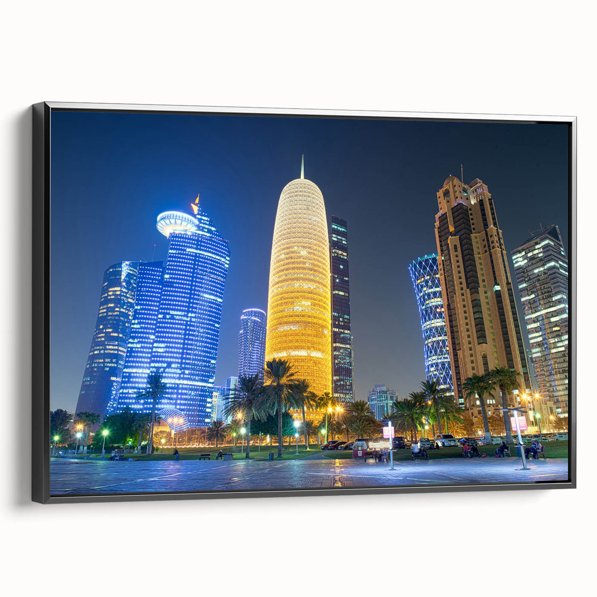 Black and white framed canvas depicting a vintage Qatar landscape, ideal for bedroom wall art.