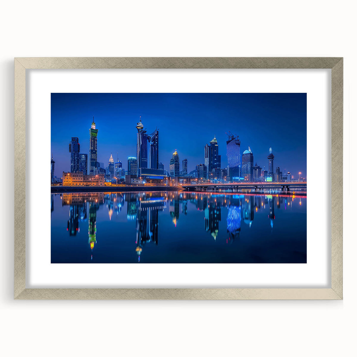 Textured abstract art print depicting a Middle Eastern desert scene in muted earth tones on a framed canvas.