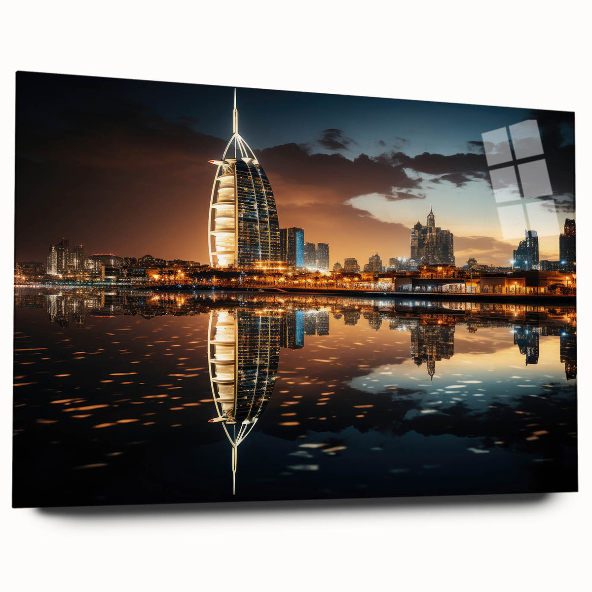 Acrylic print of the Burj Al Arab with soft blue and white tones, ideal for bedroom or dining room art.