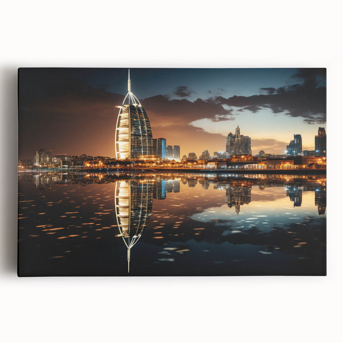 Black and white photograph of Burj Al Arab on stretched canvas, suitable for kitchen wall art.