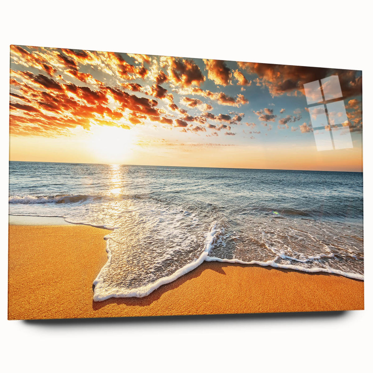 Large abstract wall art of the Bora Bora scenery on acrylic glass, featuring vivid blue and green tones.