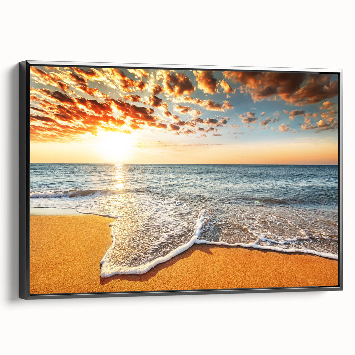 Black and white framed canvas depicting a serene Bora Bora landscape, ideal for bedroom wall art.