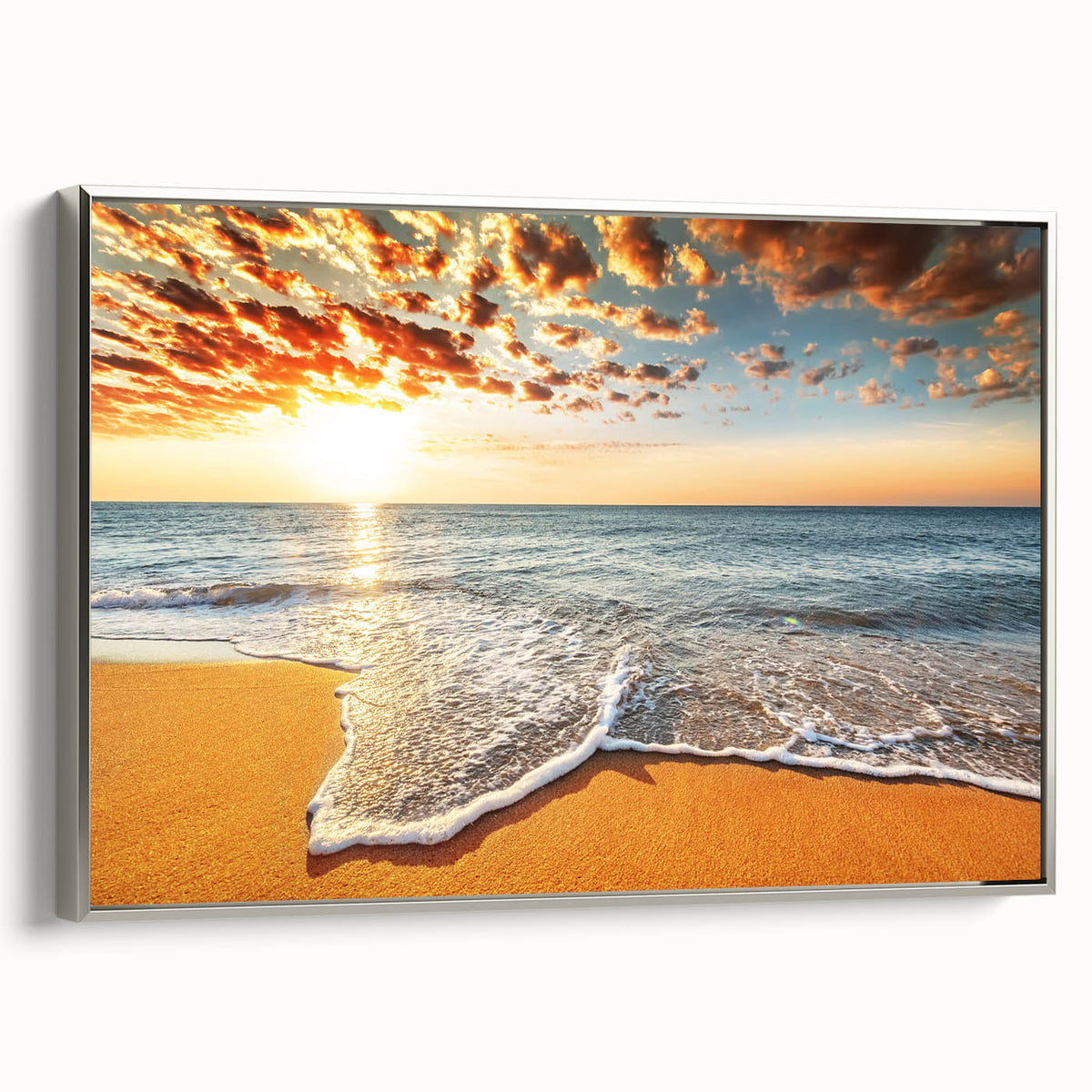 Framed canvas featuring a landscape art painting of Bora Bora with vibrant blue and green tones.