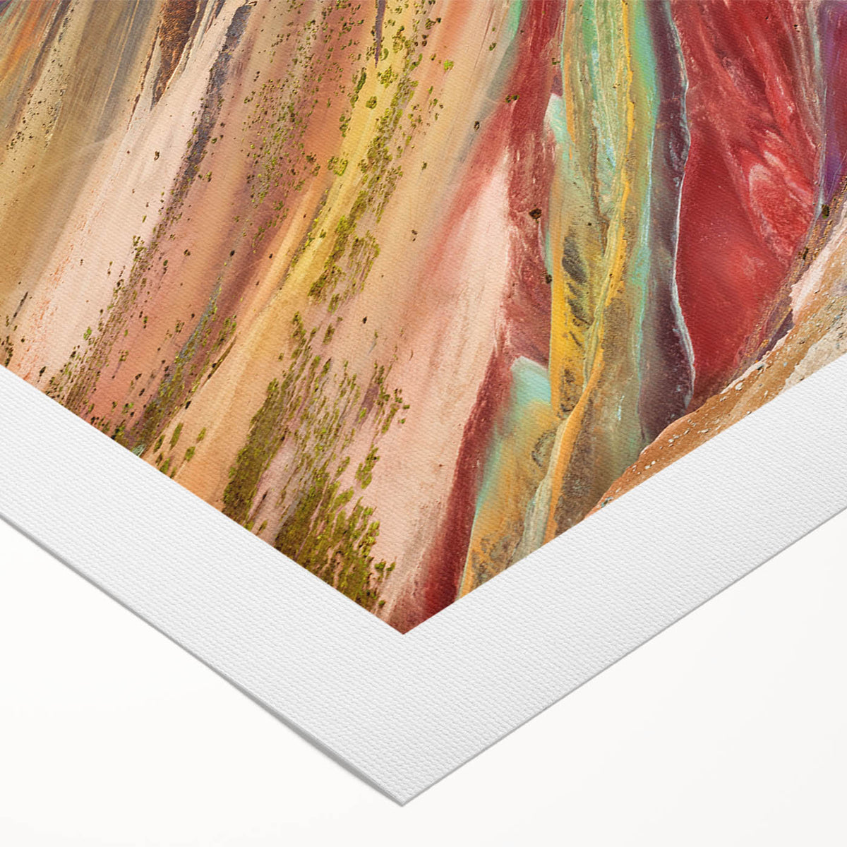 Art deco poster of a scenic South American landscape in Peru, depicted in muted earth tones on rolled canvas.