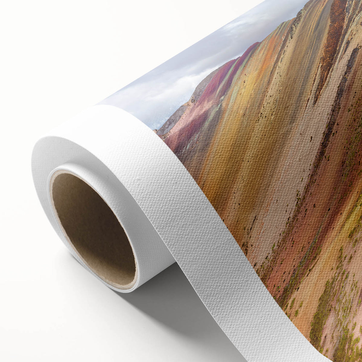 Art deco poster featuring a stylized South American landscape in soft pastel hues on rolled canvas.