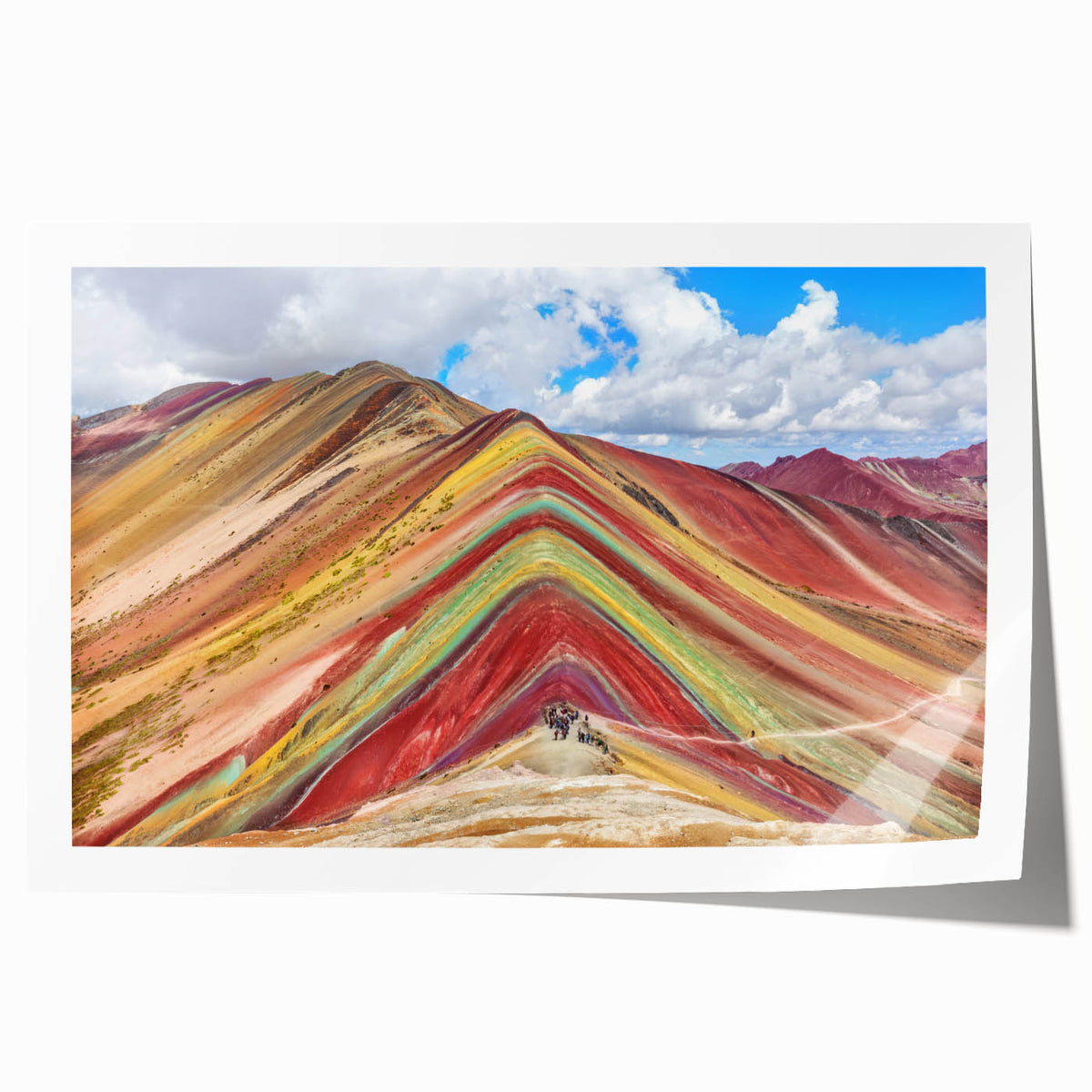 Extra large rolled print of a Peruvian landscape, featuring vibrant green and earth tones.