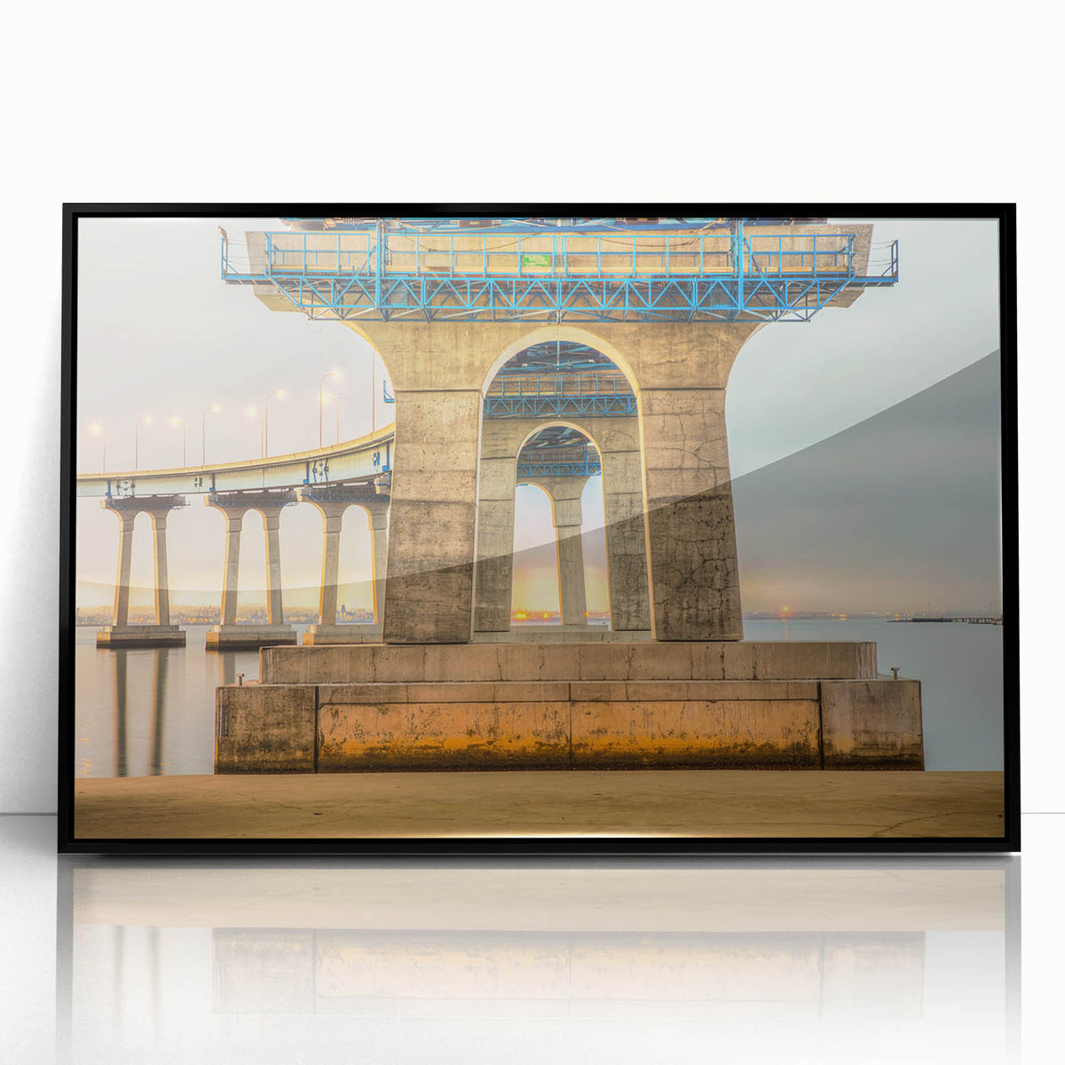 Large abstract wall art of Coronado, California in muted gray tones on a framed acrylic, ideal for modern living room decor.