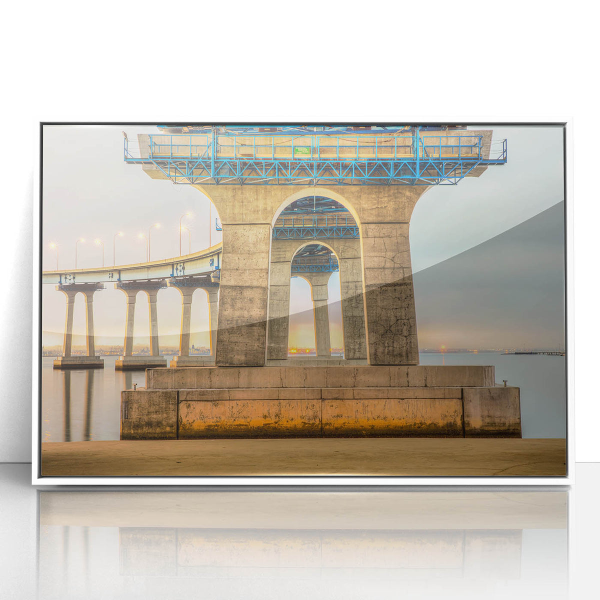 Art deco poster of Coronado, California in pastel shades on white framed acrylic, suitable for modern nursery wall decor.