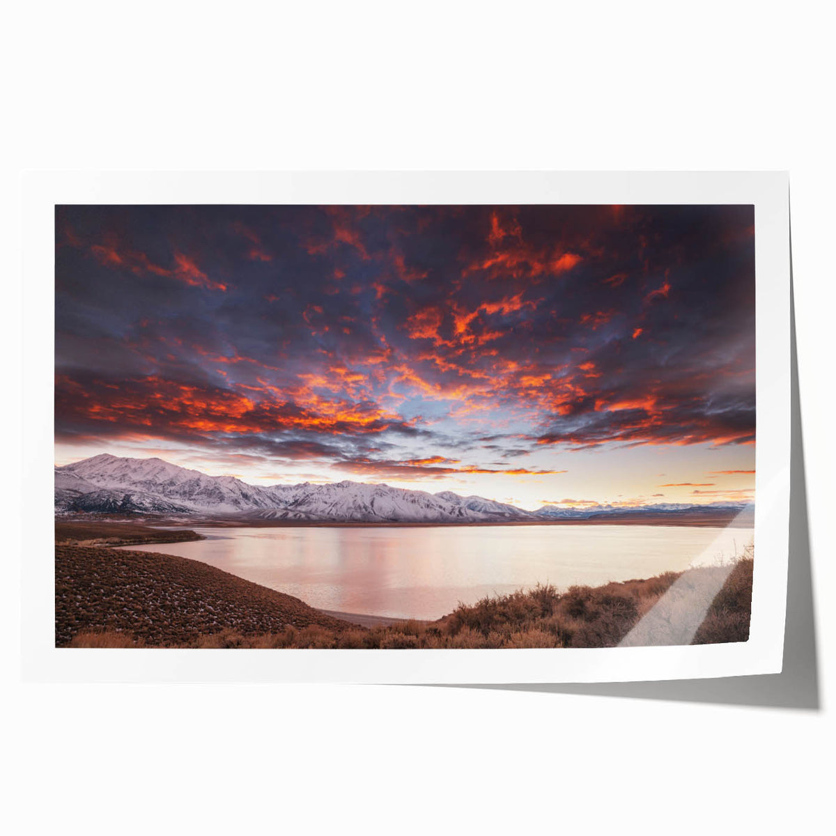 Sierra Nevada landscape print in soft earth tones on rolled canvas, suited for dining room wall decor.