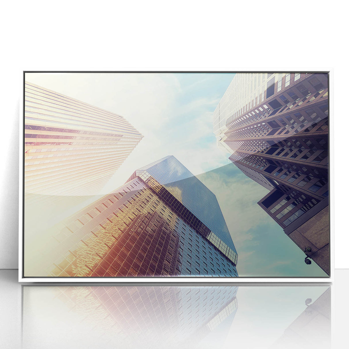 Acrylic print of Denver skyline in art deco style, featuring pastel shades, ideal for modern art wall decor in a nursery.