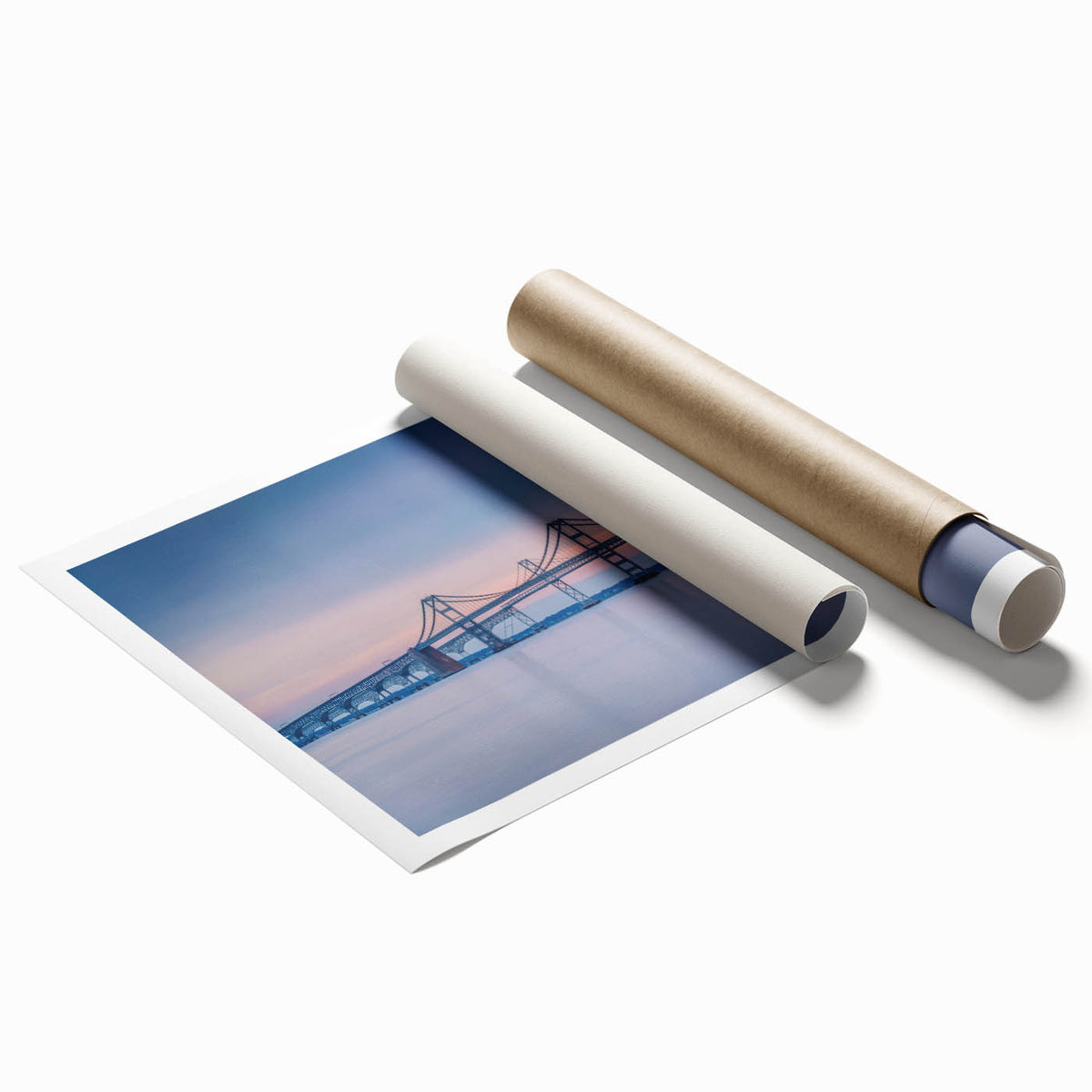 Extra large rolled print of Chesapeake Bay, featuring soft pastel shades, ideal for classy bathroom wall art.