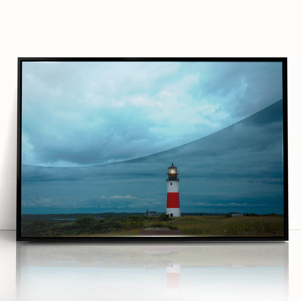 Large abstract wall art depicting a serene Nantucket landscape in muted earth tones on a framed acrylic panel.