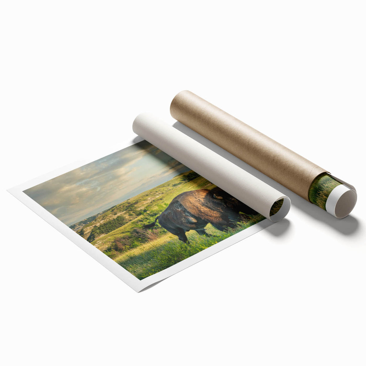 Extra large rolled print of North Dakota scenery with muted earth tones, ideal for classy bathroom wall art.