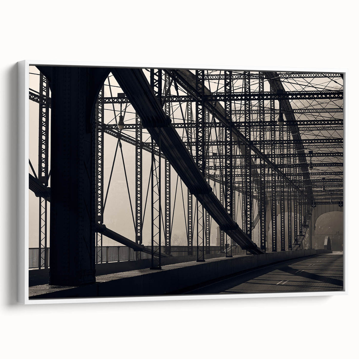 Vintage poster art of Pittsburgh skyline in colorful hues on a large framed canvas, ideal for living room decor.