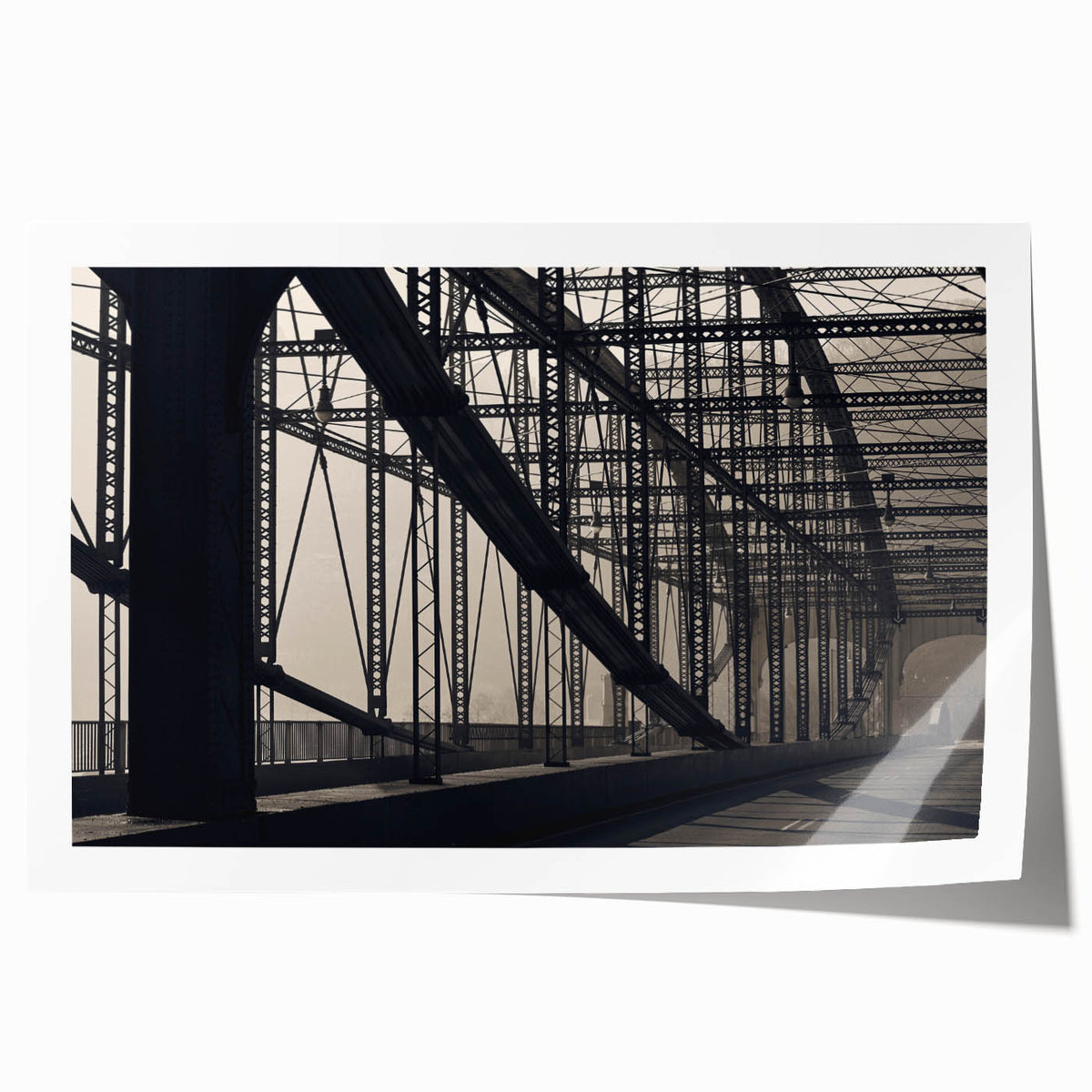 Rolled print of Pittsburgh skyline in muted gray and blue tones, ideal for art wall dining room.