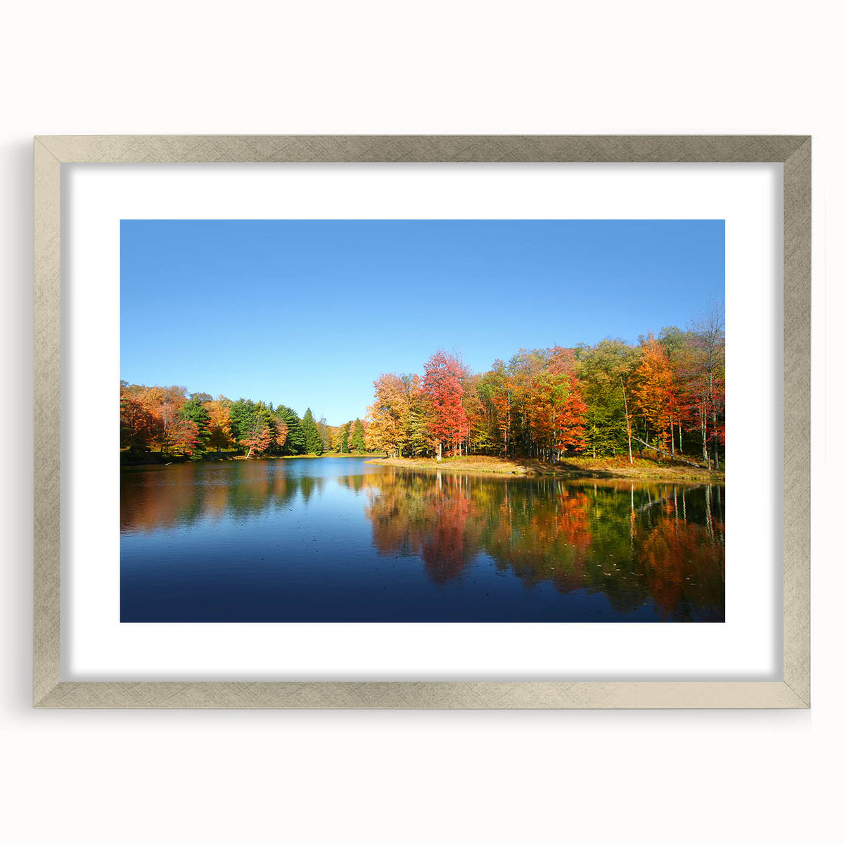 Textured abstract art print of Pennsylvania scenery in muted earth tones, displayed in a silver frame with mat.