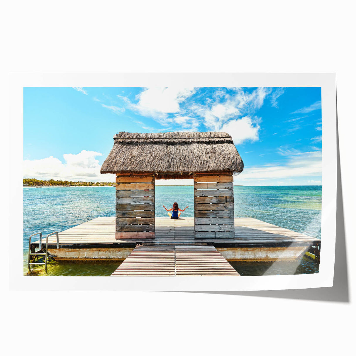 Extra large rolled print of a Mauritian landscape with vibrant greenery and blue sky, ideal for art wall dining room.