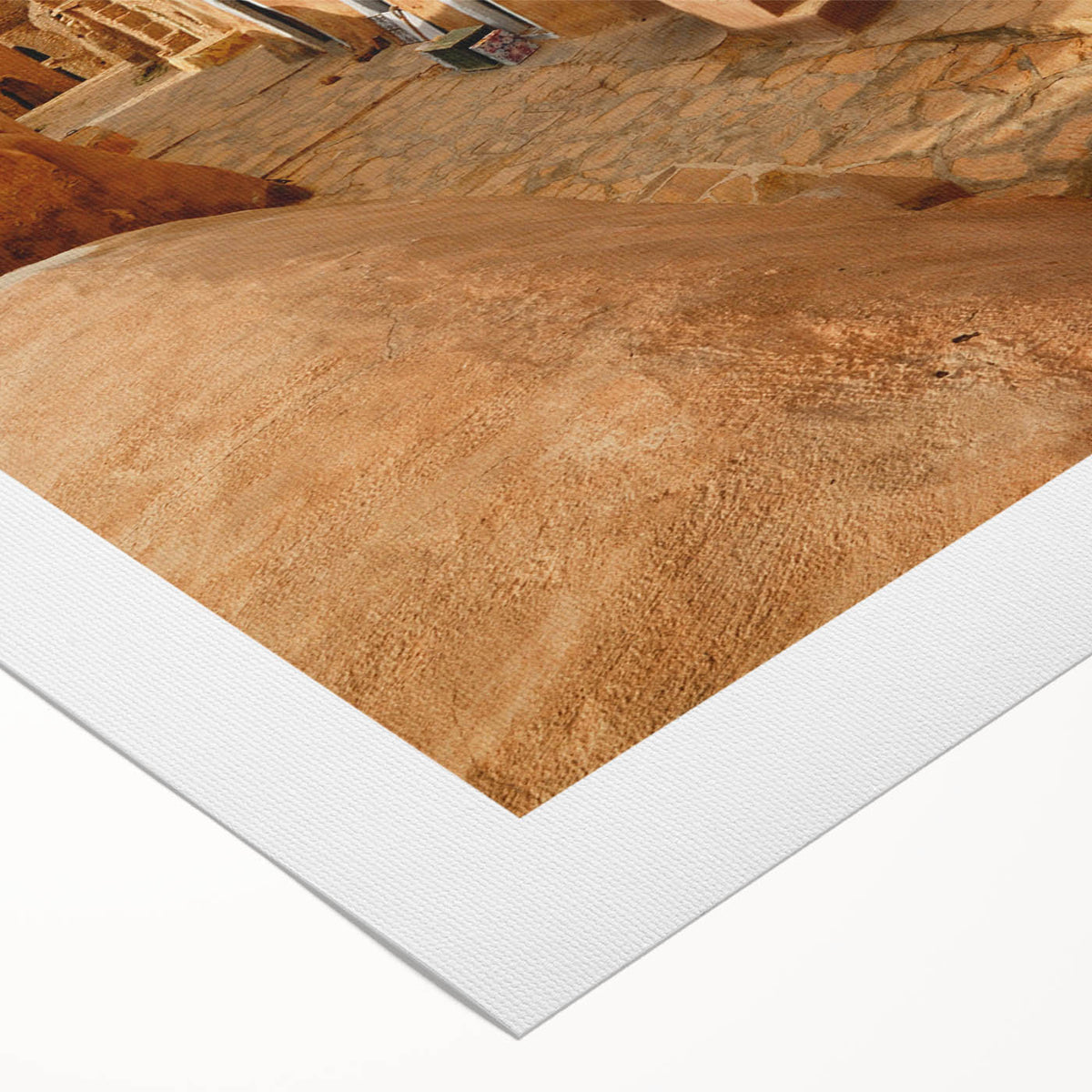 Art Deco poster featuring a Tunisian landscape in muted earth tones on rolled canvas, suitable for dining room decor.