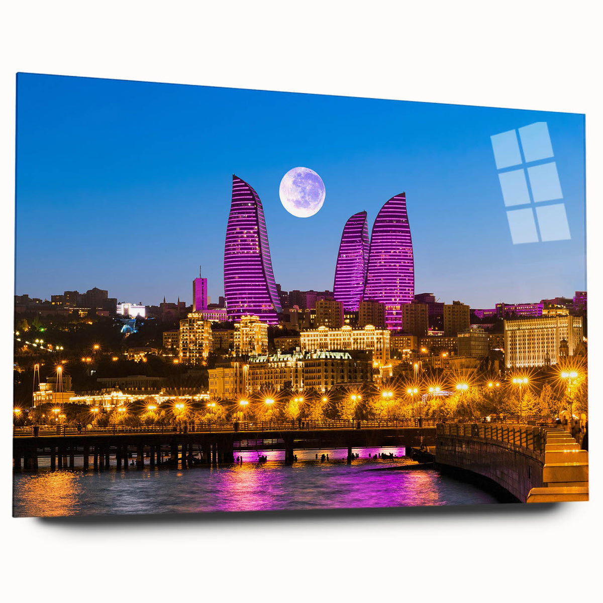 Large abstract wall art featuring vibrant colors and geometric shapes on acrylic glass.