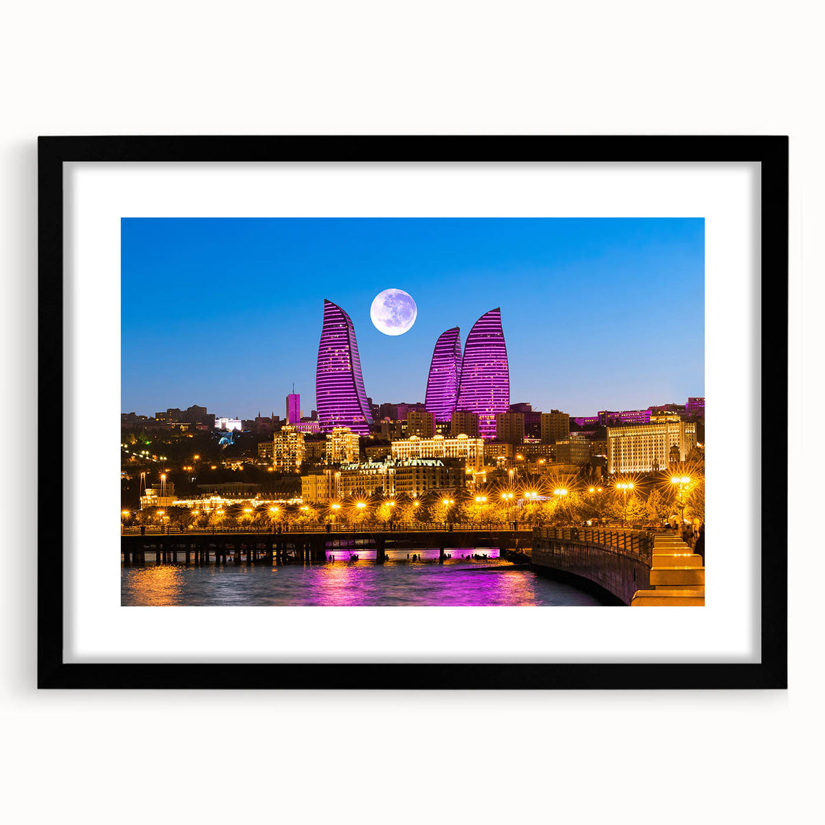 Extra large abstract art print featuring vibrant, colorful textures of a stylized Azerbaijan scenery on a framed canvas.