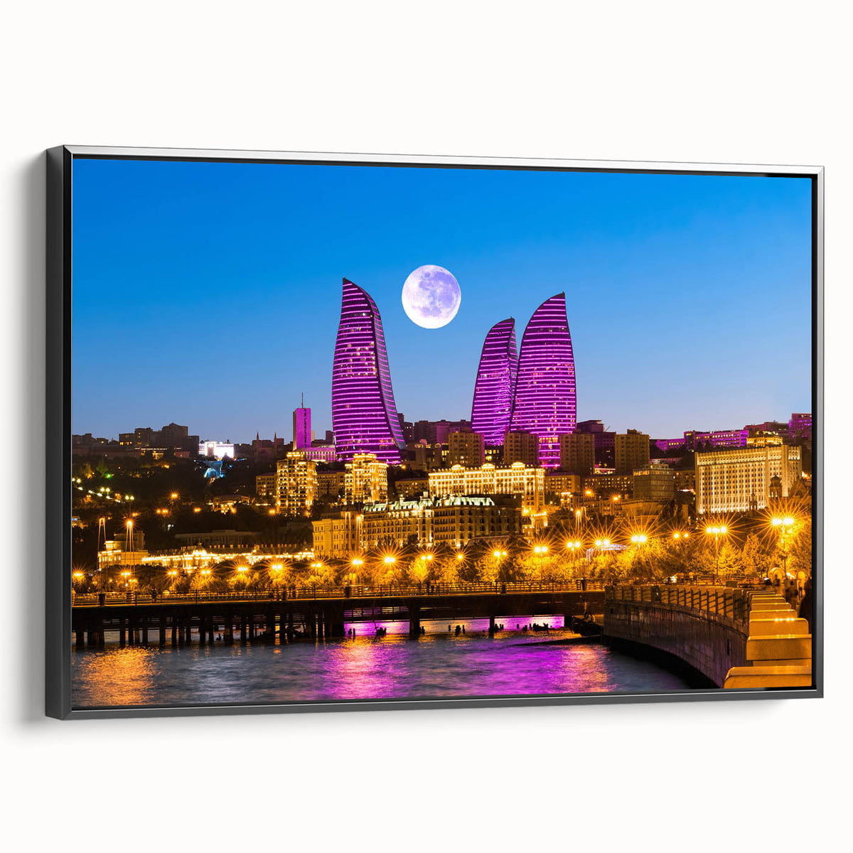 Black and white framed canvas featuring a vintage-style landscape of Azerbaijan, ideal for bedroom decor.